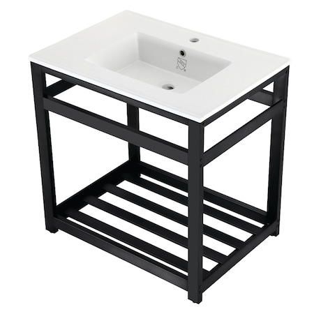 Kingston Brass VWP3122A0 31" Ceramic Console Sink (1-Hole), White/Matte Black VWP3122A0
